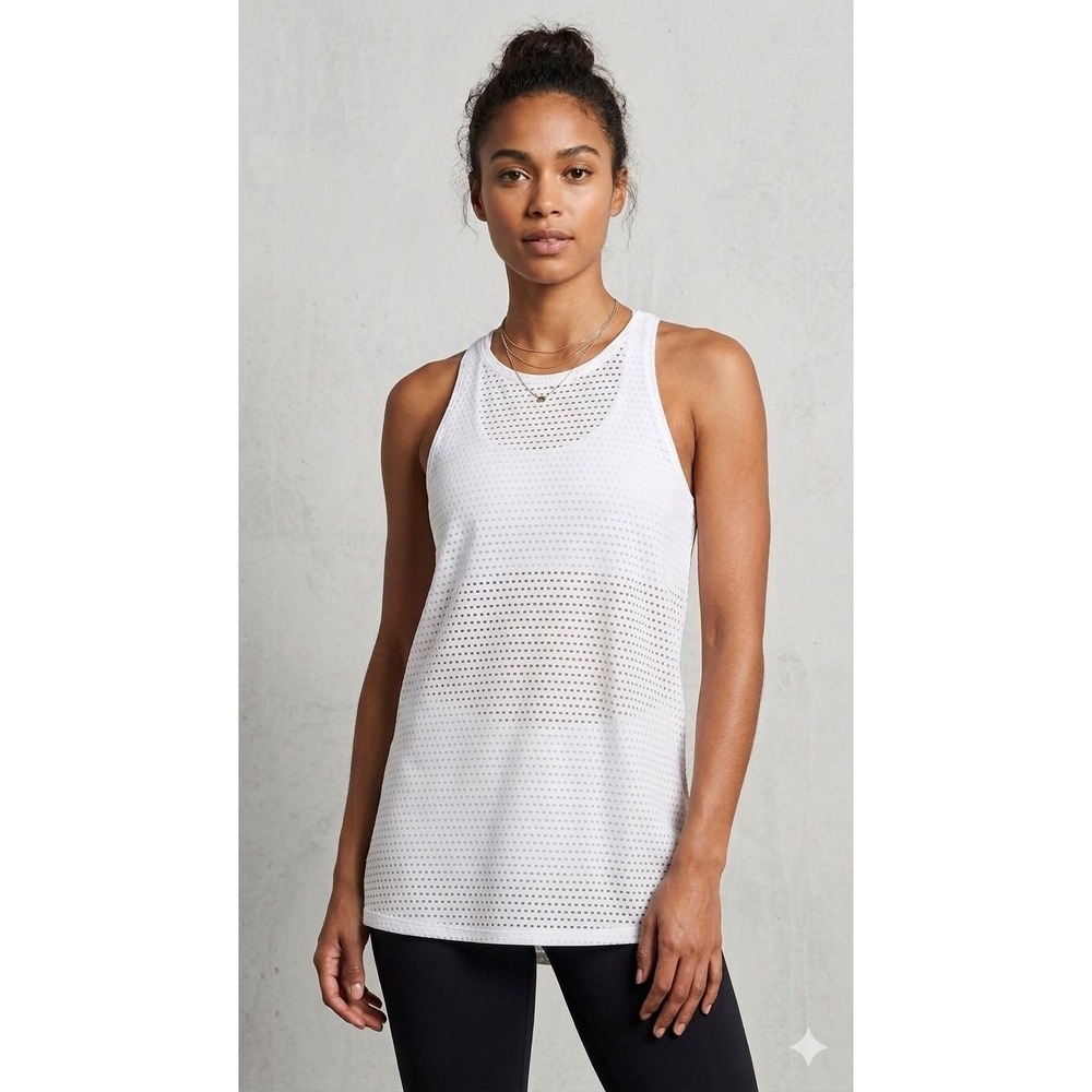 Apana Perforated Mesh Breathable Racerback Athletic Yoga Tank Top White Medium